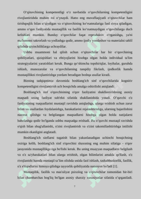 Boshlang'ich sinf Matematika darslarida o'quvchilarning kognitiv ta'limiy faoliyatini takomillashtirish 7