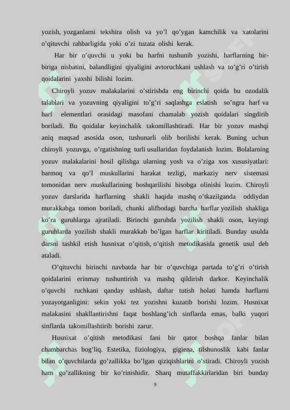 Boshlang'ich ta'lim o'quv dasturidagi husnixat darslarining vazifalari - KURS ISHI 8