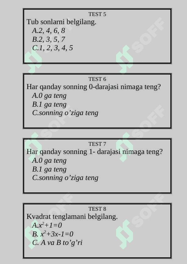 Ko'rsatkichli funksiya test 2