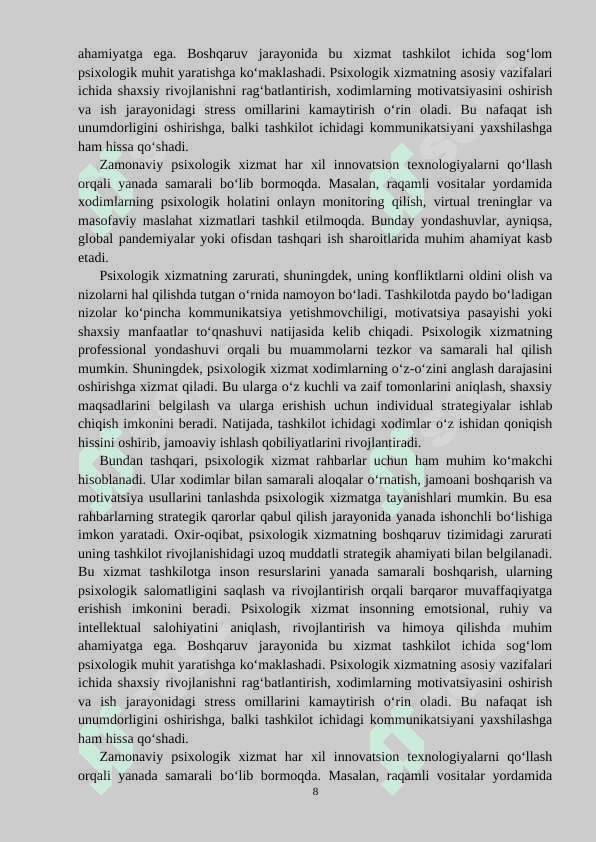 Boshqaruv jarayonida psixologik xizmat va uning samaradorligi 8