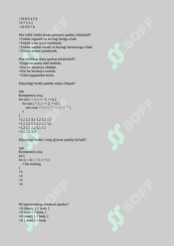 C++  TEST  Yakuniy nazorat ishi 2