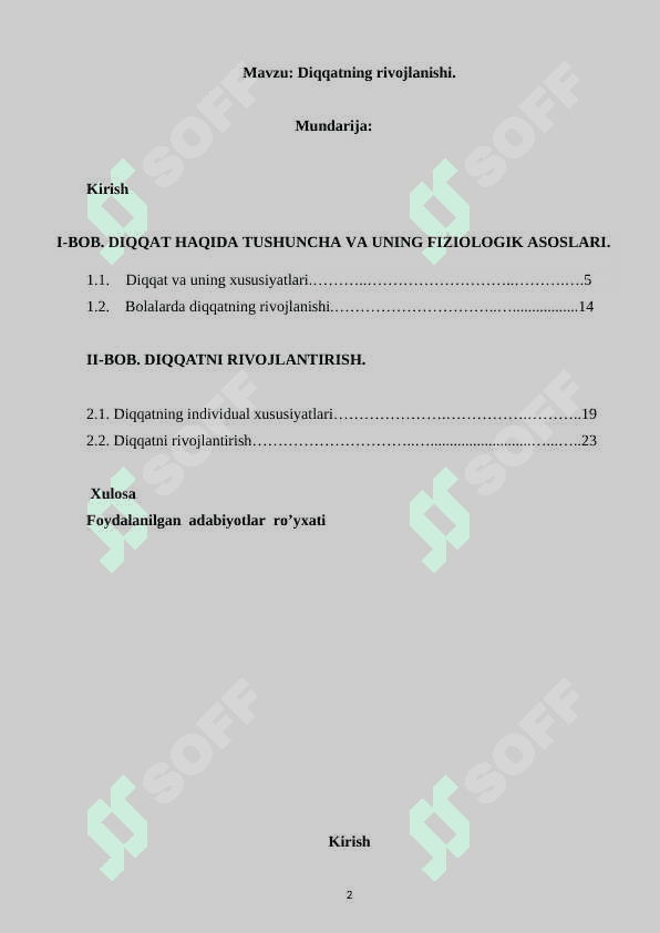 Diqqatning rivojlanishi - KURS ISHI 2