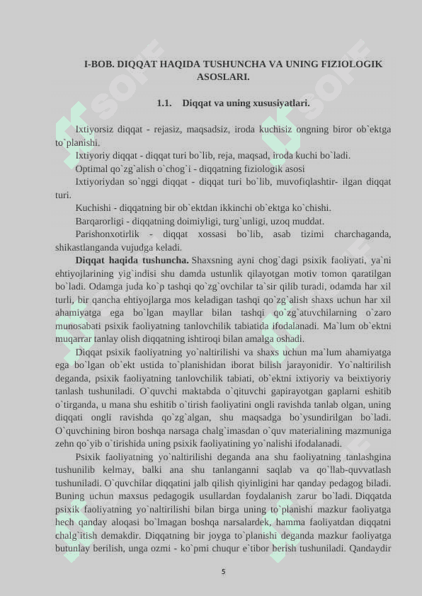 Diqqatning rivojlanishi - KURS ISHI 5