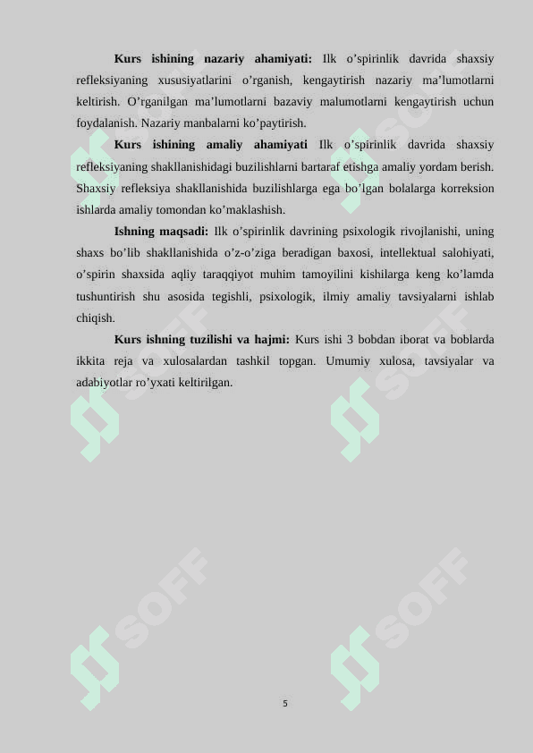 ILK O’SPIRINLIK DAVRIDA SHAXSIY REFLEKSIYANING RIVOJLANISHI - KURS ISHI 5