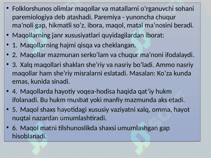 O‘zbek xalq og‘zaki ijodi: xalq maqollari, topishmoqlari, qo‘shiqlari va xalq dostonlari 5