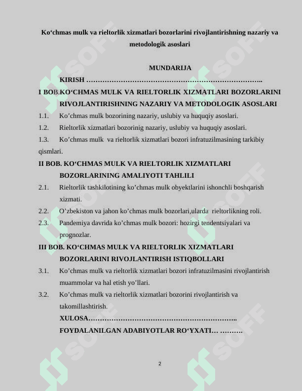 Ko‘chmas mulk va rieltorlik xizmatlari bozorlarini rivojlantirishning nazariy va metodologik asoslari 2