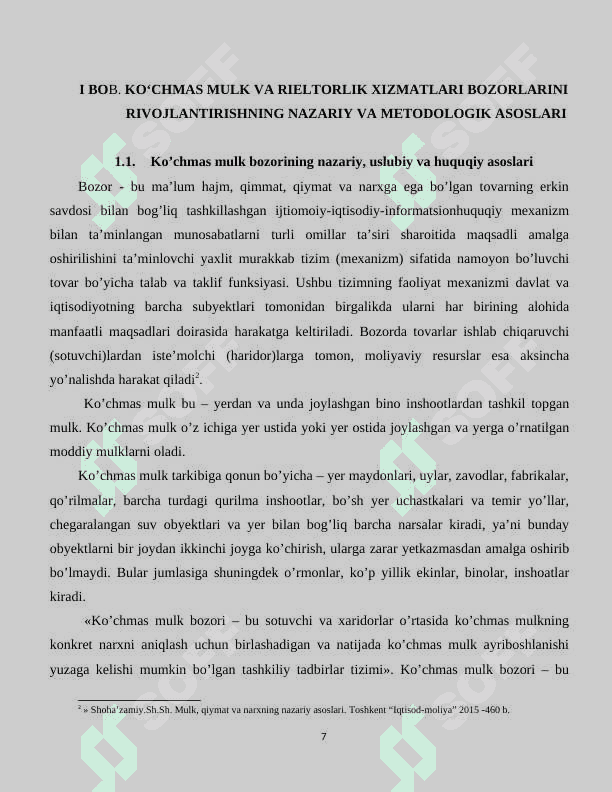 Ko‘chmas mulk va rieltorlik xizmatlari bozorlarini rivojlantirishning nazariy va metodologik asoslari 7
