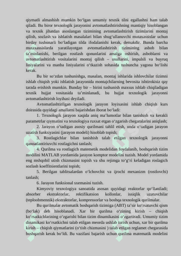 Oziq-ovqat injiniringida modellashtirish va avtomatlashtirish 4
