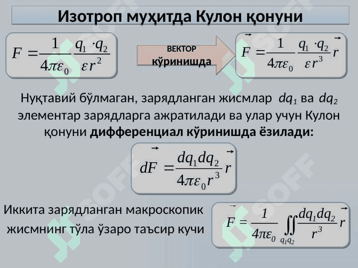Электростатика. Электр заряди. Кулон қонуни. Электр сиғими. Конденсаторлар. 7