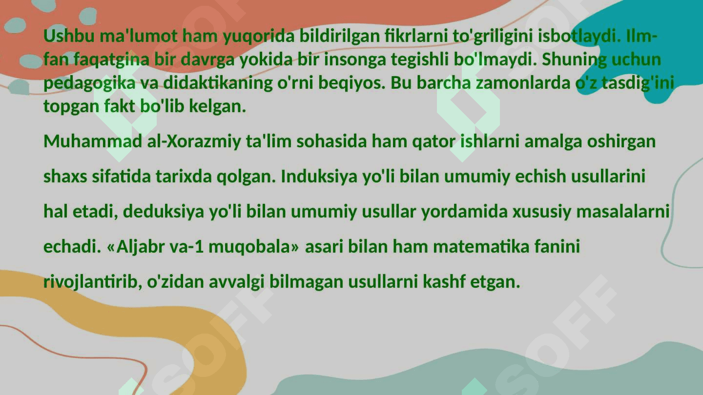 Abu Abdulloh Muhammad ibn Muso al-Xorazmiyning didaktik g'oyalari 7