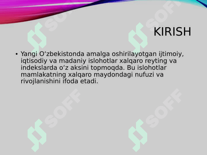 Yangi Oʻzbekiston va uning xalqaro reytinglarda aks etishi 2