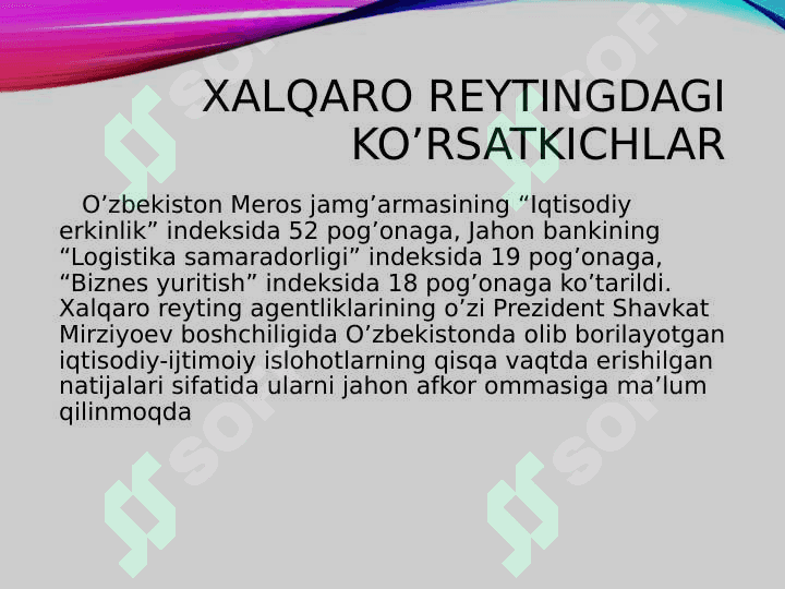 Yangi Oʻzbekiston va uning xalqaro reytinglarda aks etishi 8