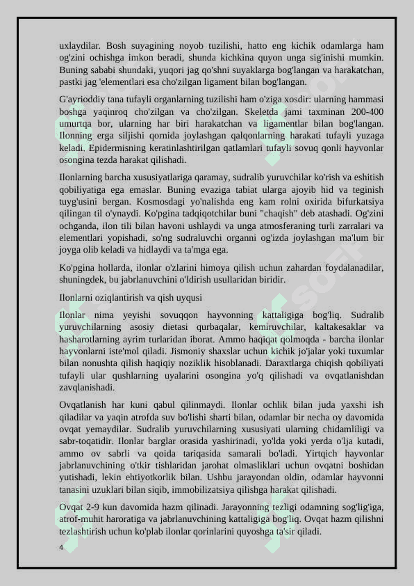 Ilonlarning, tuzilishi va hayot kechirishining asosiy xususiyatlari 4
