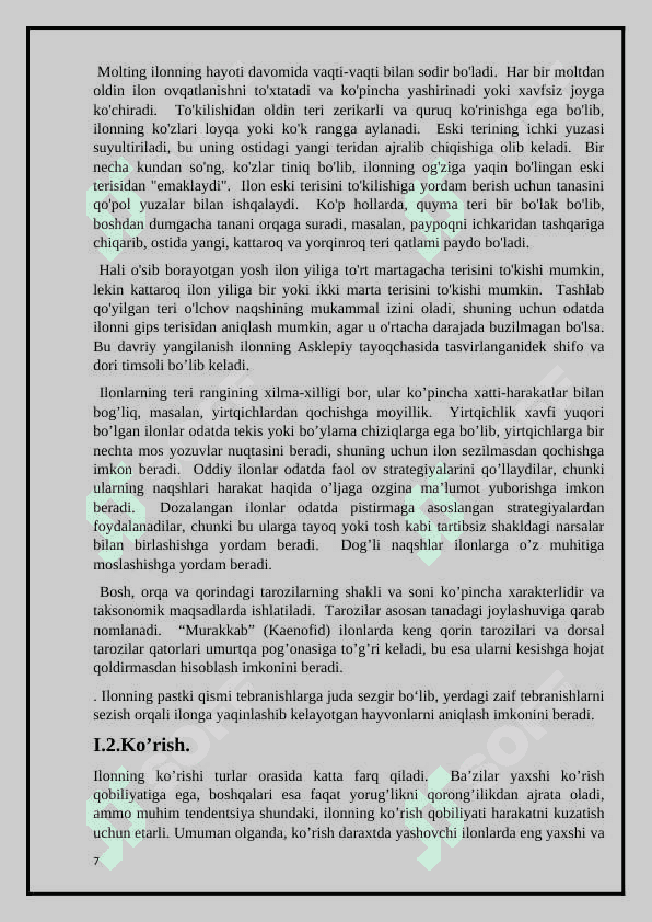 Ilonlarning, tuzilishi va hayot kechirishining asosiy xususiyatlari 7