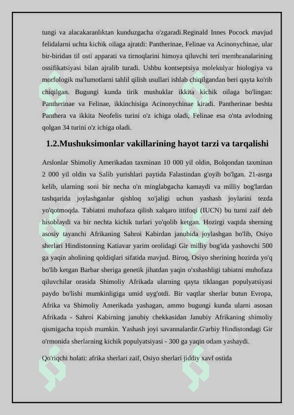 Mushuksimonlarning hayot kechirishi va tarqalishi 7