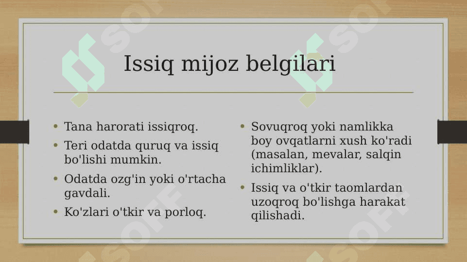 Xalq tabobatida issiq mijozli va sovuq mijozli insonlarni biokimyoviy tavsifi.Antioksidantlik 7
