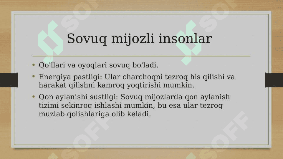 Xalq tabobatida issiq mijozli va sovuq mijozli insonlarni biokimyoviy tavsifi.Antioksidantlik 8