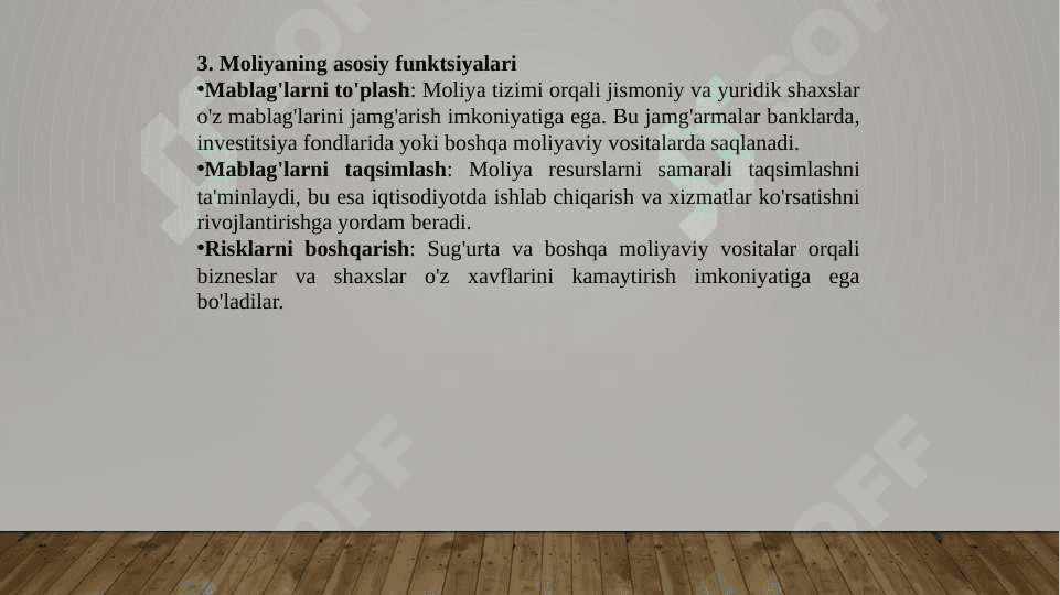Moliyaning mohiyati va funksiyalari hamda moliyaviy menejerning roli. 5