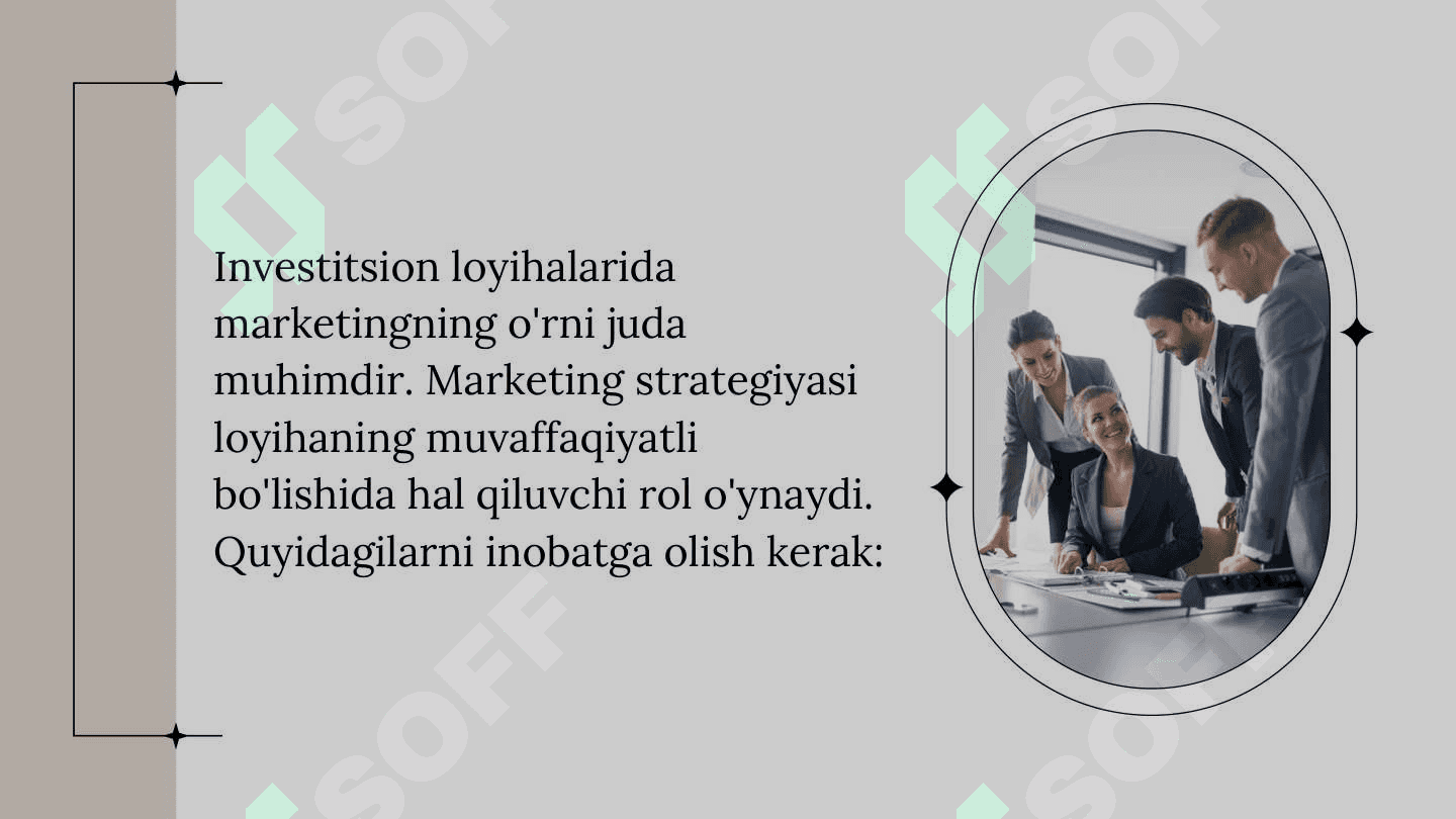 Invistitsion loyihalarda marketingni o’rni 2