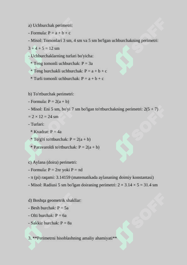 YOY UZUNLIGINI KELTIRIB CHIQARISH FORMULASI 3