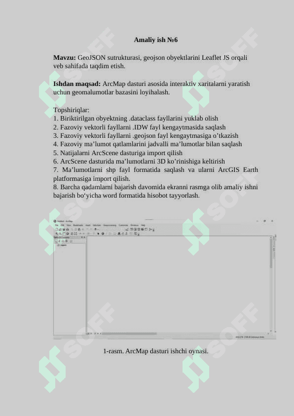 GeoJSON sutrukturasi, geojson obyektlarini Leaflet JS orqali veb sahifada taqdim etish.  ArcMap dasturi asosida interaktiv xaritalarni yaratish uchun geomalumotlar bazasini loyihalash 2