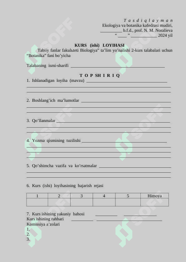 Kurs ishini tashkil etish bo’yicha ko’rsatmalar 2