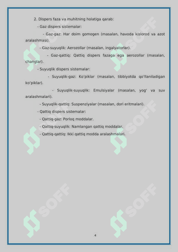 Dag'al dispers sistemalarning xossalari va ularning tibbiyot va farmakalogiyada ishlatilishi 4