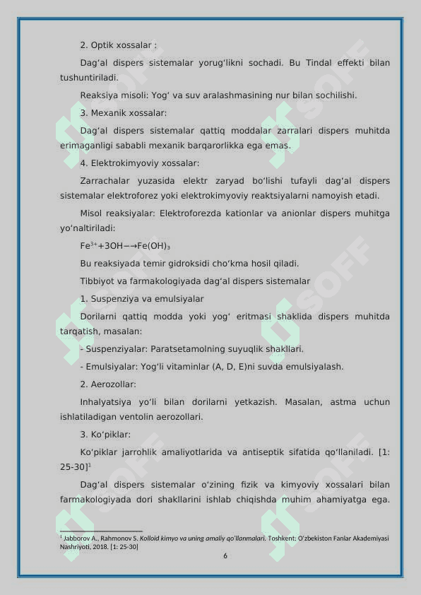 Dag'al dispers sistemalarning xossalari va ularning tibbiyot va farmakalogiyada ishlatilishi 6