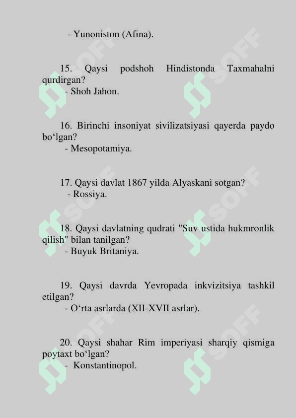 Jahon tarixi test 3