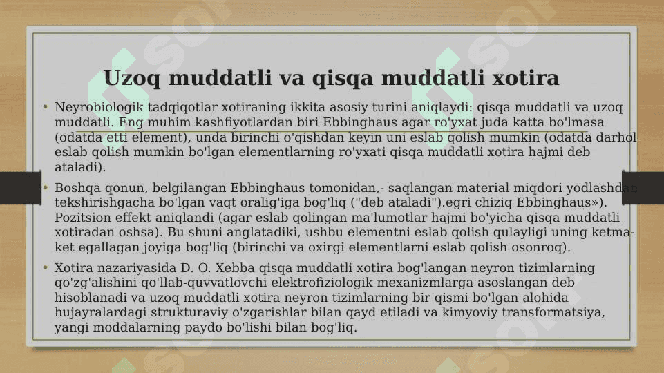 Uzoq muddatli xotira. Tuzilishi, qayta ishlash, saqlash xususiyatlari va ma'lumot olish 3