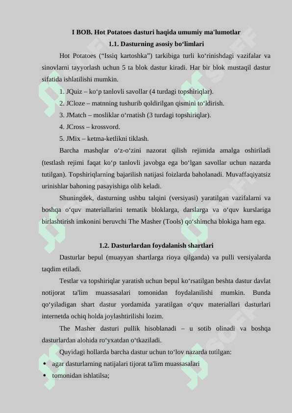 Hot Potatoes dasturi haqida umumiy ma'lumotlar 3