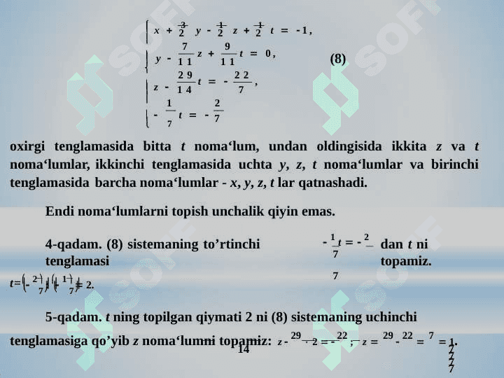 TESKARI MATRITSA VA CHIZIQLI TENGLAMALAR SISTEMASINI TESKARI MATRITSA USULDA YECHISH 7