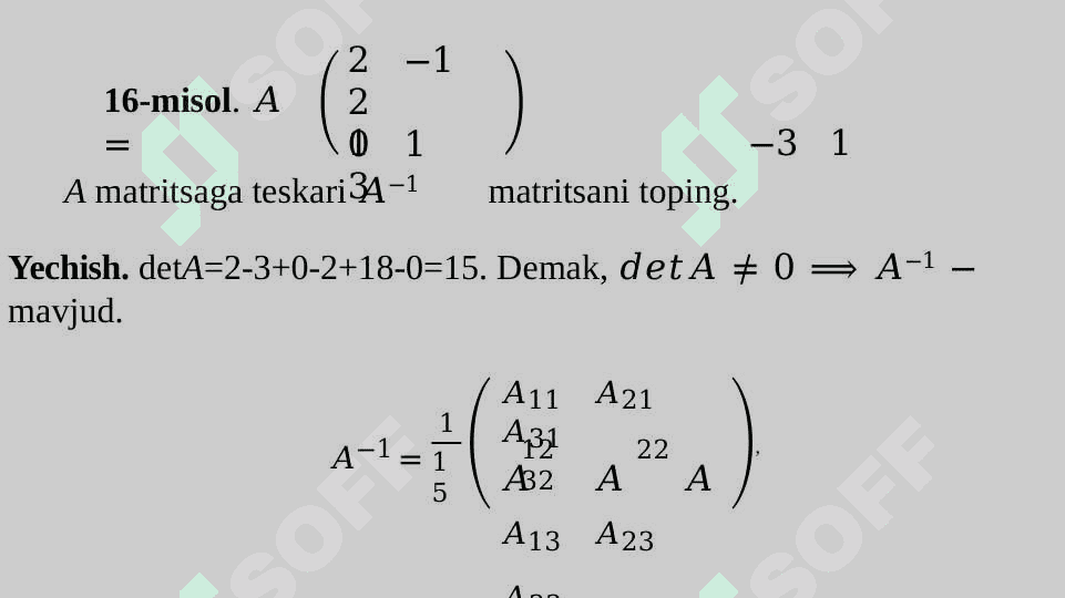 TESKARI MATRITSA VA CHIZIQLI TENGLAMALAR SISTEMASINI TESKARI MATRITSA USULDA YECHISH 3