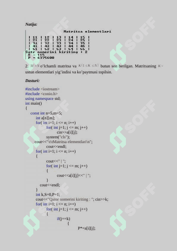 C++da Matritsa elementlarini tahlil qilish. 2