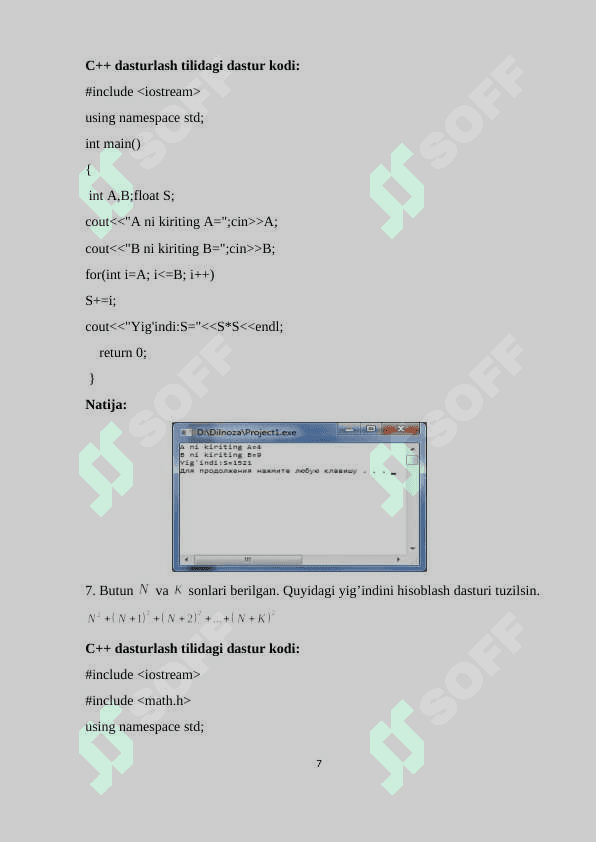 C++da Parametrli sikllarga doir misollar. 7