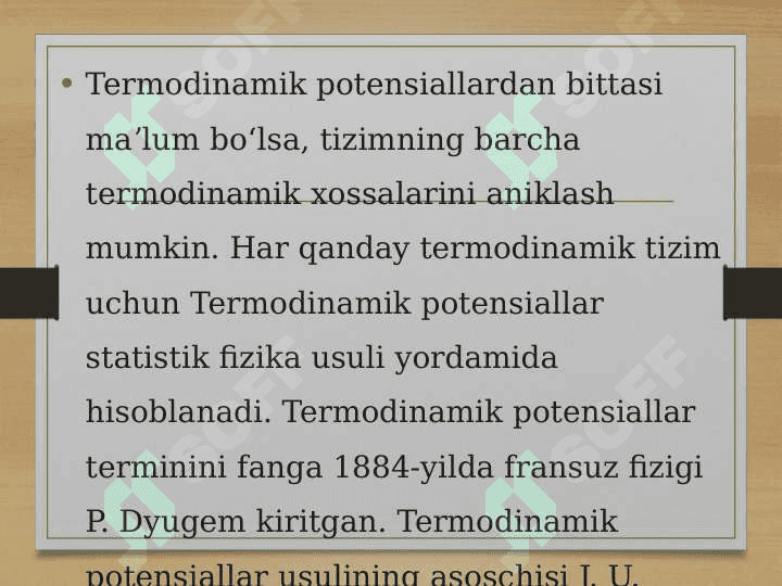 Termodinamik potensiallar. Xarakteristik funksiyalar 4