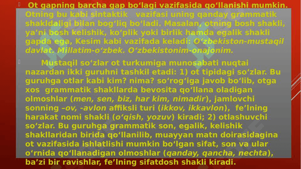 Ot so‘z turkumi Otning grammatik kategoriyalari 3