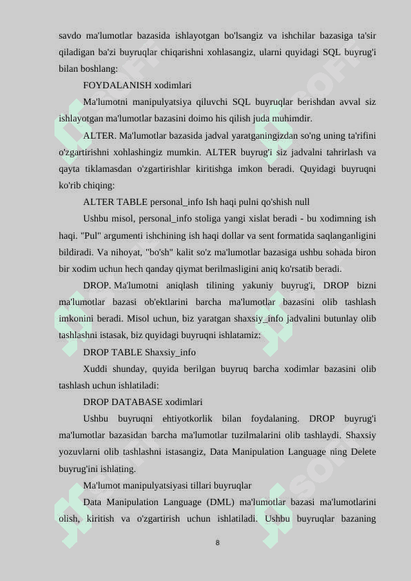 “XTB(XALQ TA’LIM BO’LIMI”) MALUMOTLAR BAZASINI LOYIHALASH 8
