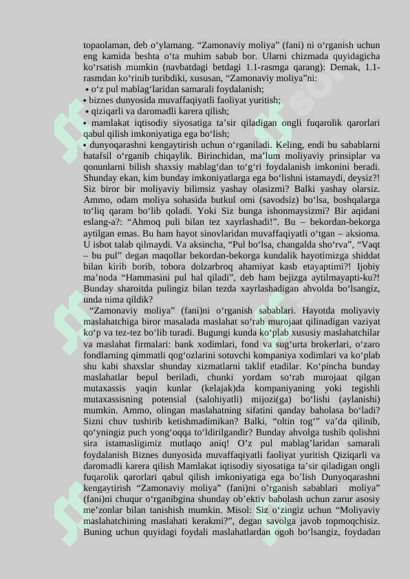 Zamonaviy moliyaning mazmun-mohiyati va uni o‘rganishning obyektiv zarurligi 4