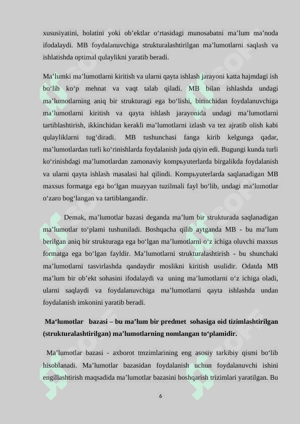 FAKULTET MA’LUMOTLAR BAZASINI SHAKLLANTIRISH 6