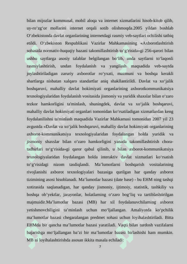 O`QUV MARKAZI MA’LUMOTLAR BAZASINI YARATISH 7