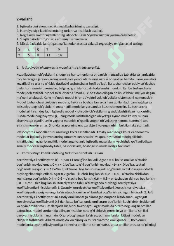 Ekonometrika yakuniy nazorat yozma javoblari 3