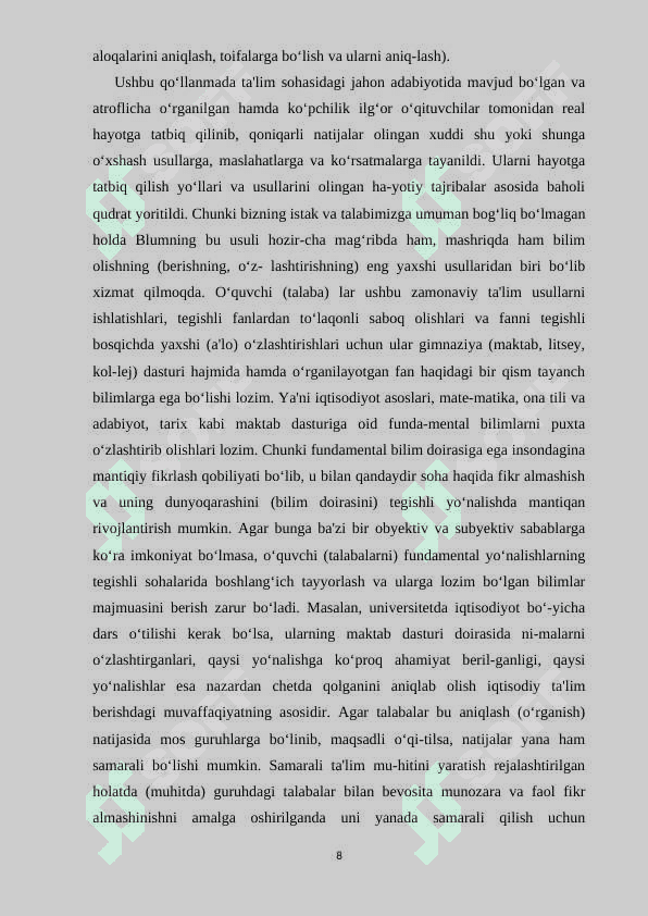 Tarix o`qitish jarayonini loyihalash fani haqida umumiy malumotlar berish. 8