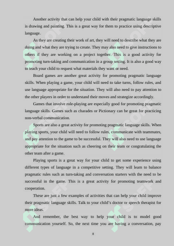PRAGMATIC ACTIVITIES FOR STUDENTS SPEAKING SKILLS CONTENTS 8