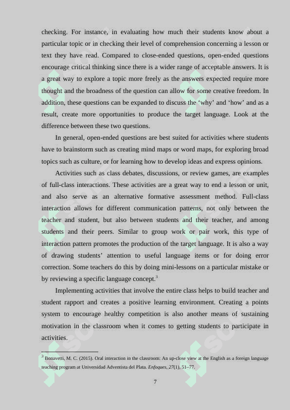 THE IMPORTANCE OF INTERACTION PATTERNS IN CLASSROOM LANGUAGE LEARNING 7