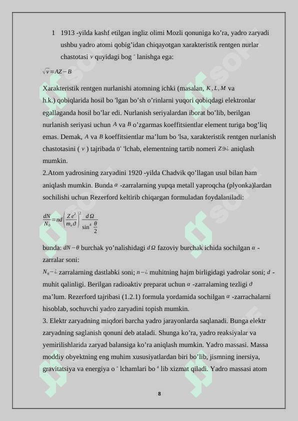 Yadro reaksiyalarining saqlanish qonunlari 8