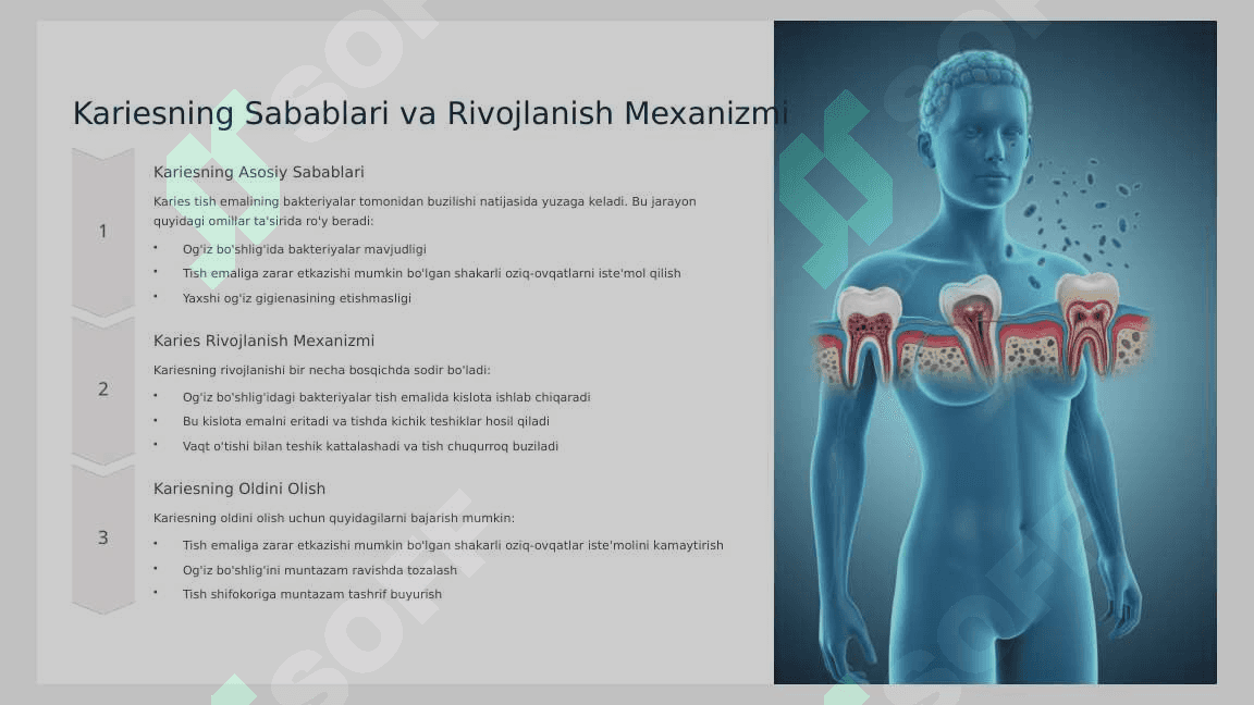 Kariesogen omillar (mahalliy  umumiy). Kariesni ,  patologik anatomiyasi. 5