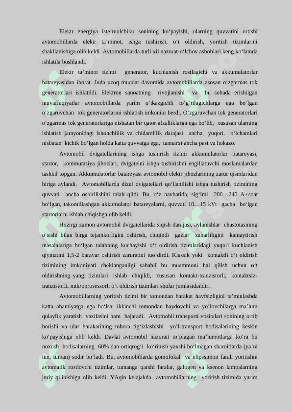 Transport vositalarining elektr va elektron jixozlarining umumiy tavsifi 2