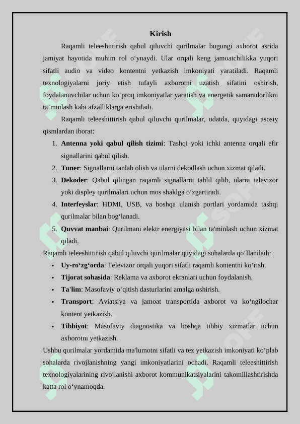 Raqamli teleeshittirish qabul qiluvchi qurilmalarining element bazasi 3