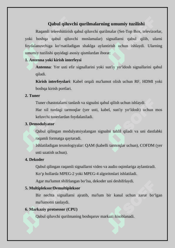 Raqamli teleeshittirish qabul qiluvchi qurilmalarining element bazasi 6